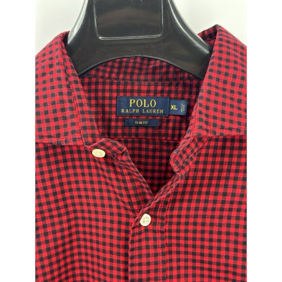 Polo Ralph Lauren Plaid Buffalo Red Cotton Button Down Slim Fit XL (X7) - Picture 3 of 7